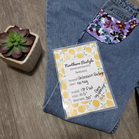 Vintage * Bell Bottom Flare Jeans * Sequins Sz S - Picture 8 of 9